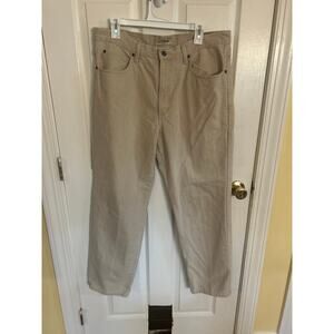 LL Bean Classic Fit Flannel Lines‎ Beige Tan Jeans Size 36x30